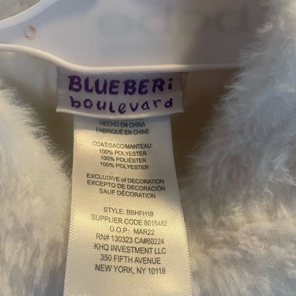 Blueberi Boulevard White Fuzzy Coat with Red Accents - Picture 2 of 13